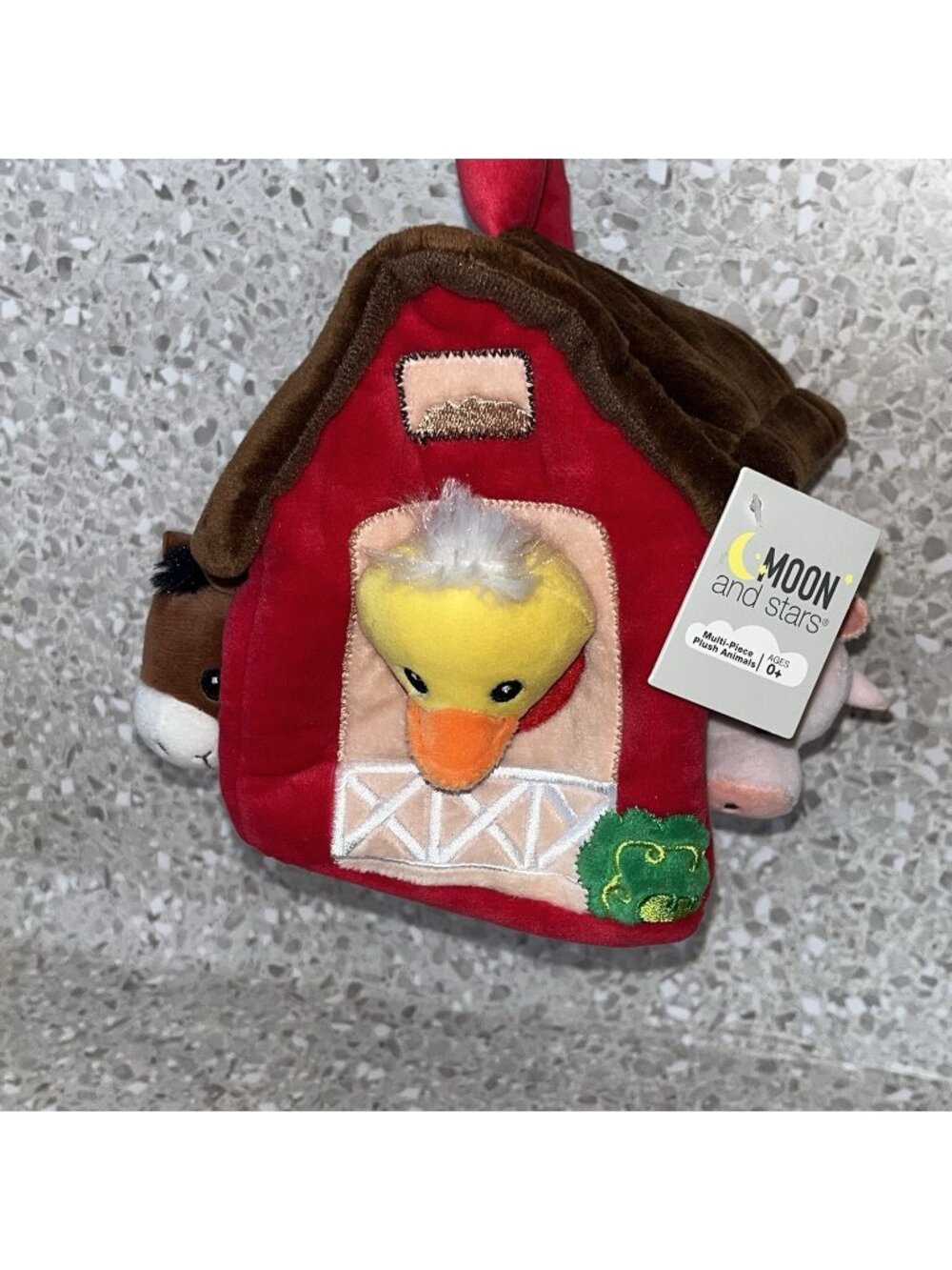 Moon and Stars Multi Piece Plush Toy Animals Red Barn with Horse Pig and Duck